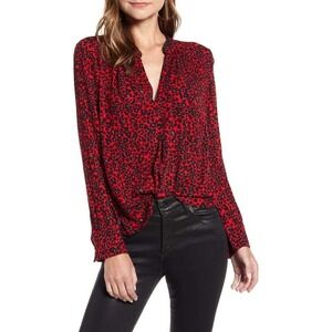 Zadig & Voltaire Tink Print Leo Coeur Red Leopard Heart V-Neck Lace Blouse Small